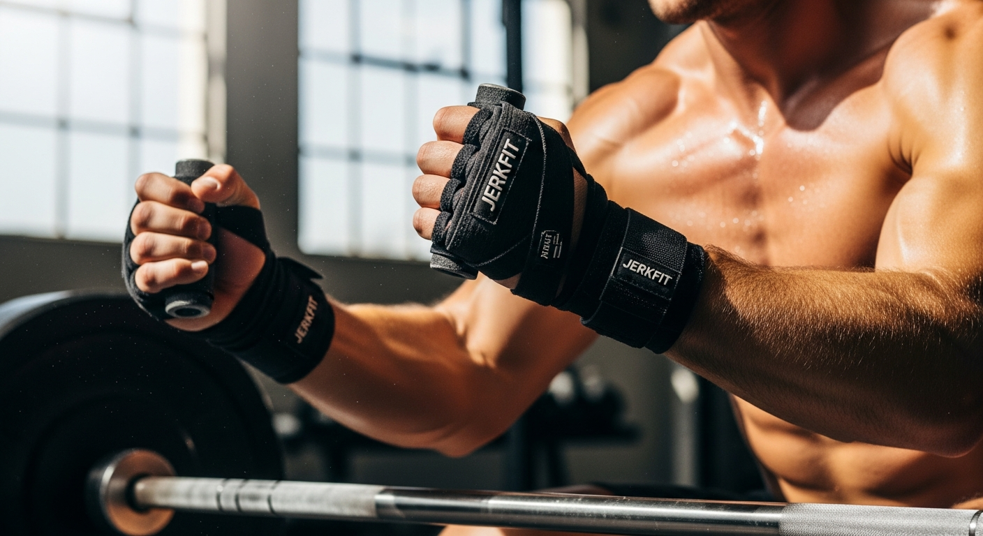 JerkFit WODies fingerless workout gloves with integrated wrist braces for CrossFit training