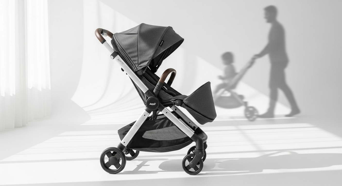 Joolz Aer+ lightweight travel stroller folded compactly in urban setting
