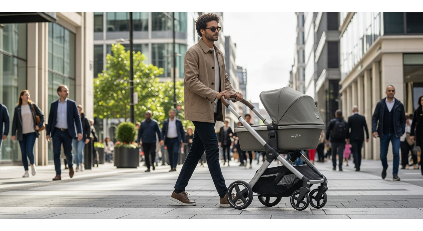 Joolz Aer+ ultra-compact travel stroller folded in urban apartment setting