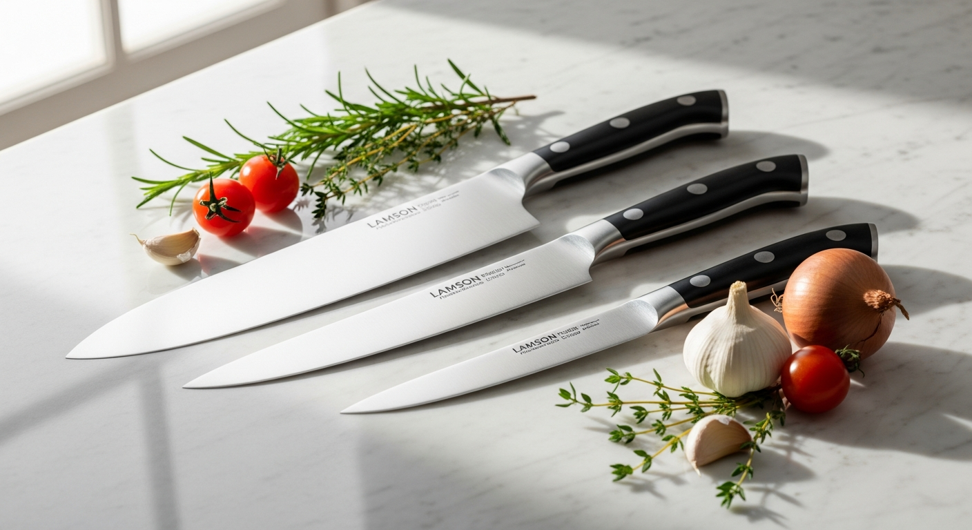 Lamson 3-piece premier forged chef's knife set with German steel blades and handle options