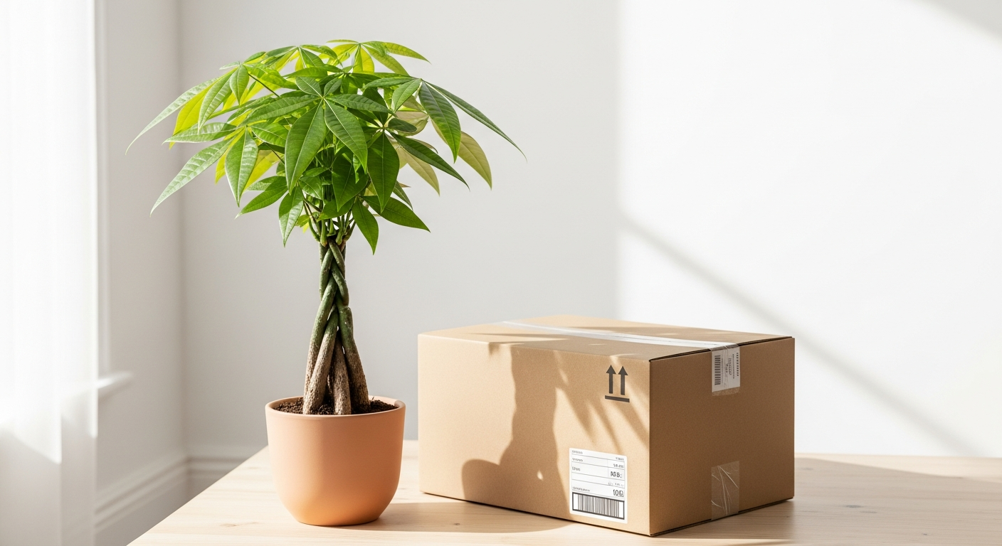 Lively Root Money Tree Plant with braided trunk in decorative pot