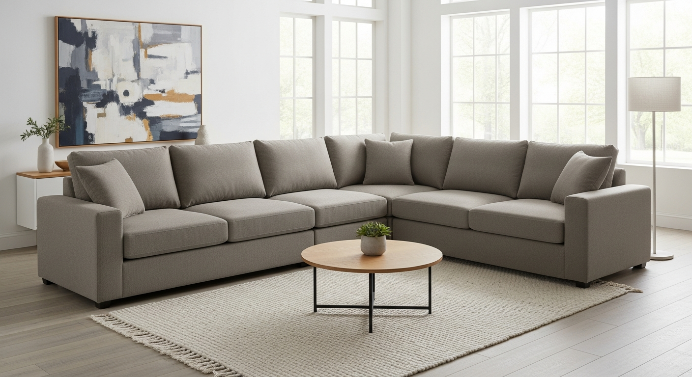 Spacious five seat modular loft sofa with feather fill cushions and removable covers