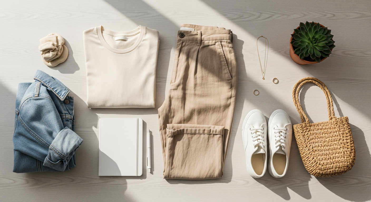 MORE & MORE Sustainable Basic Blouse Top in neutral color displayed on model