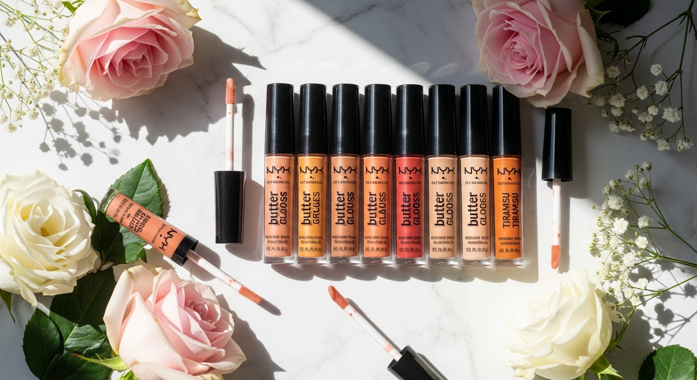 NYX Professional Makeup Butter Gloss lip gloss in multiple shade colors displayed
