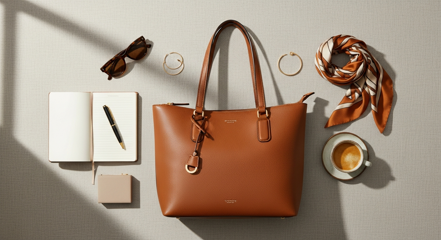 Oroton Aimee Leather Tote Bag in brown leather with magnetic closure and adjustable straps