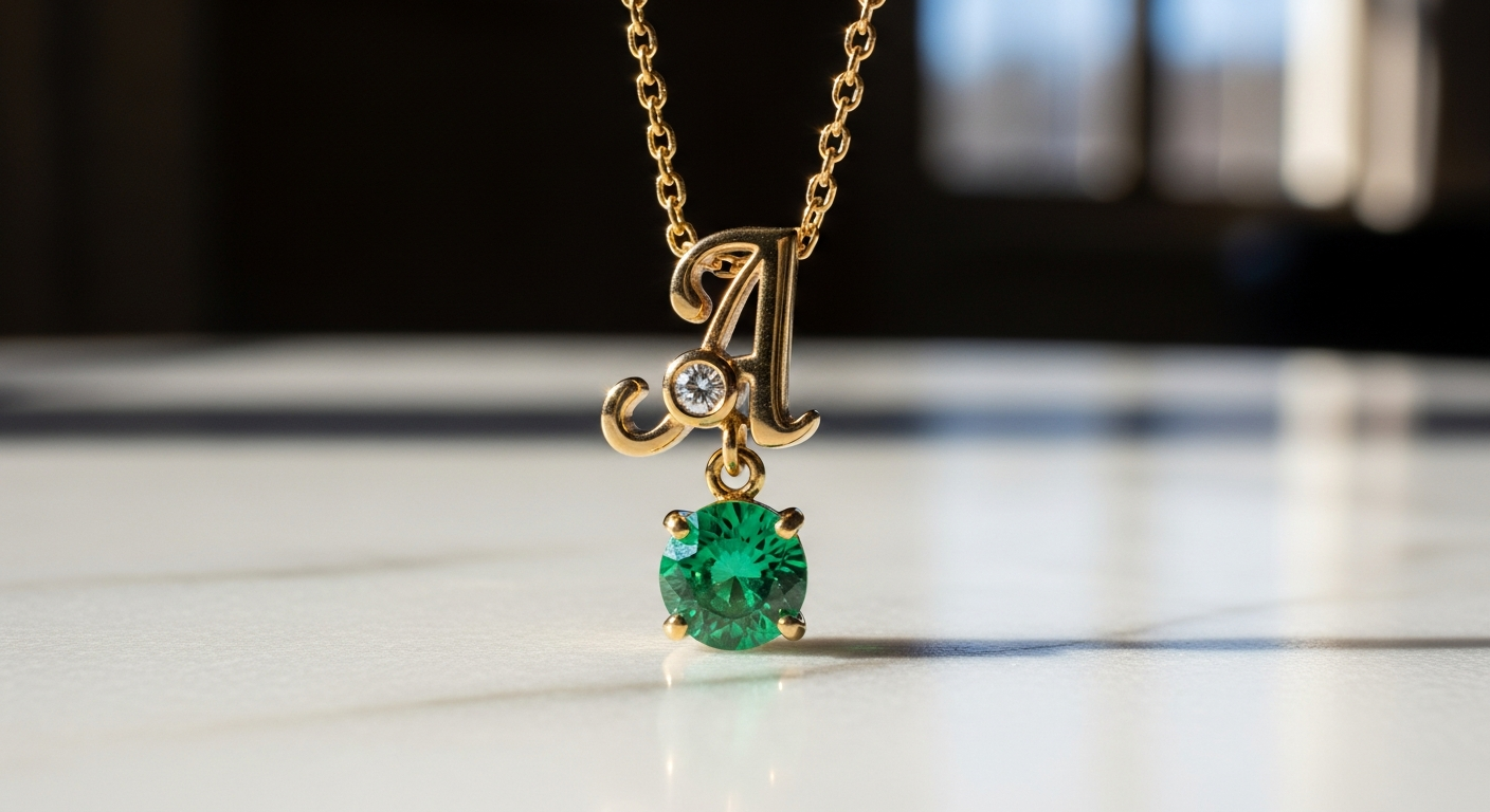 Emilie Gem Initial Necklace with semi-precious stone and gold finish pendant