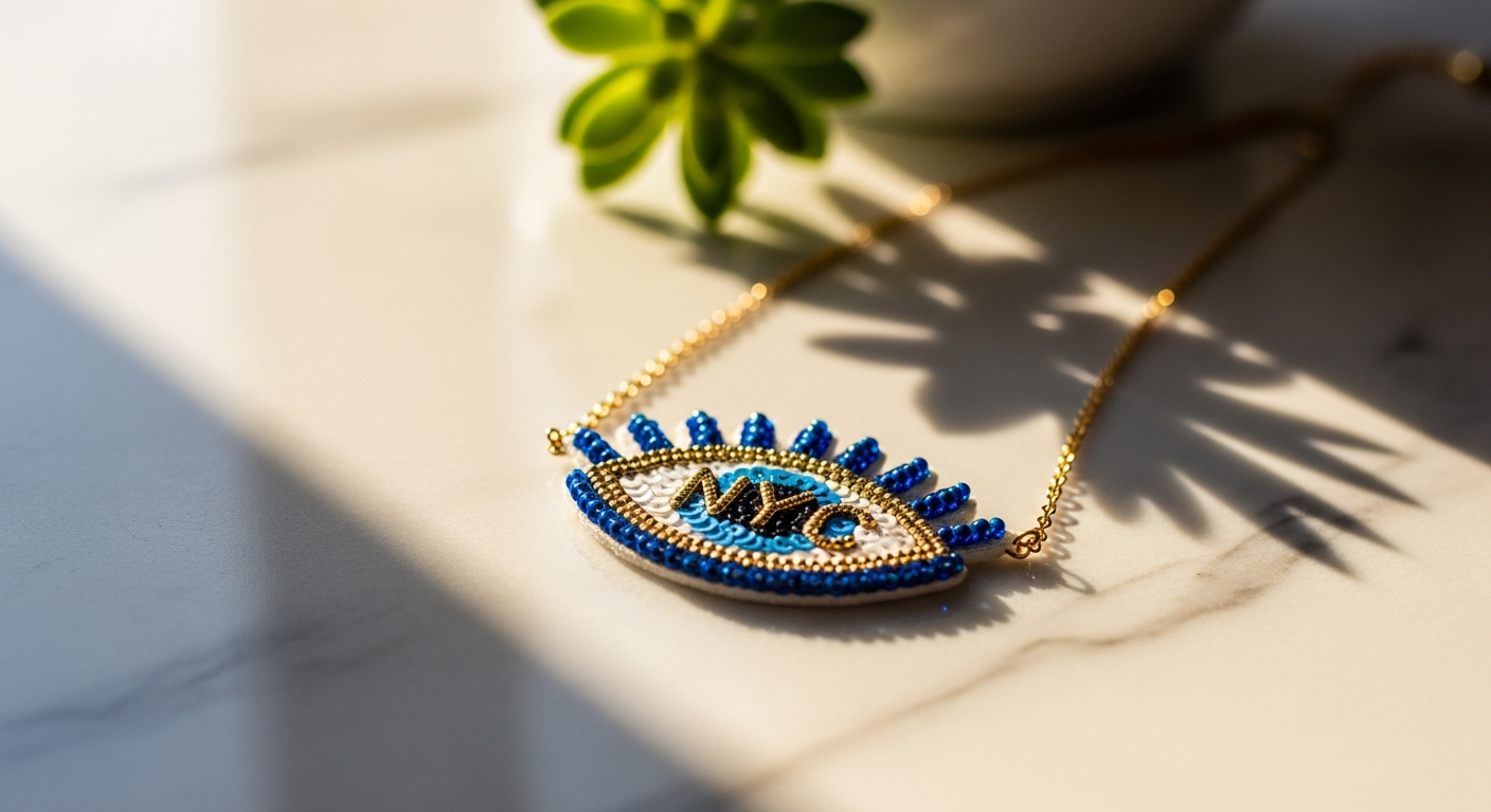 Sequin NYC Evil Eye Talisman Necklace with gold-dipped brass and semi-precious stones