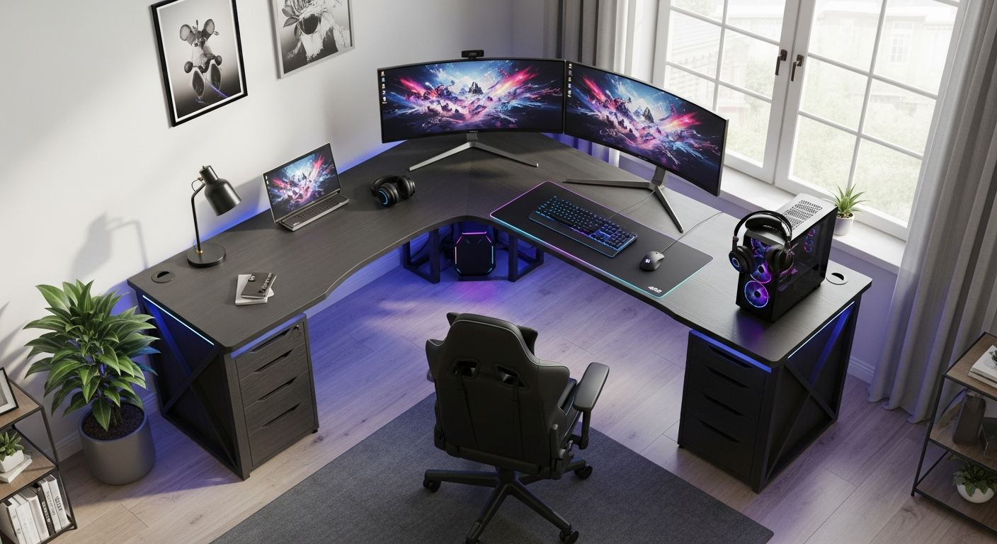 Sikaic L-Shaped LED Gaming Desk Setup Guide