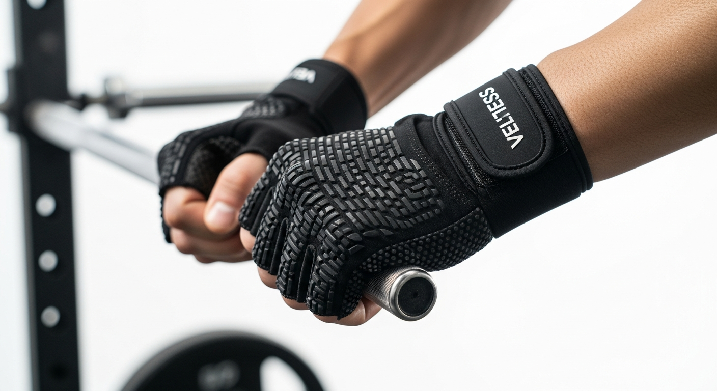 Velites Quad Ultra CrossFit hand grips with textured surface and wrist strap