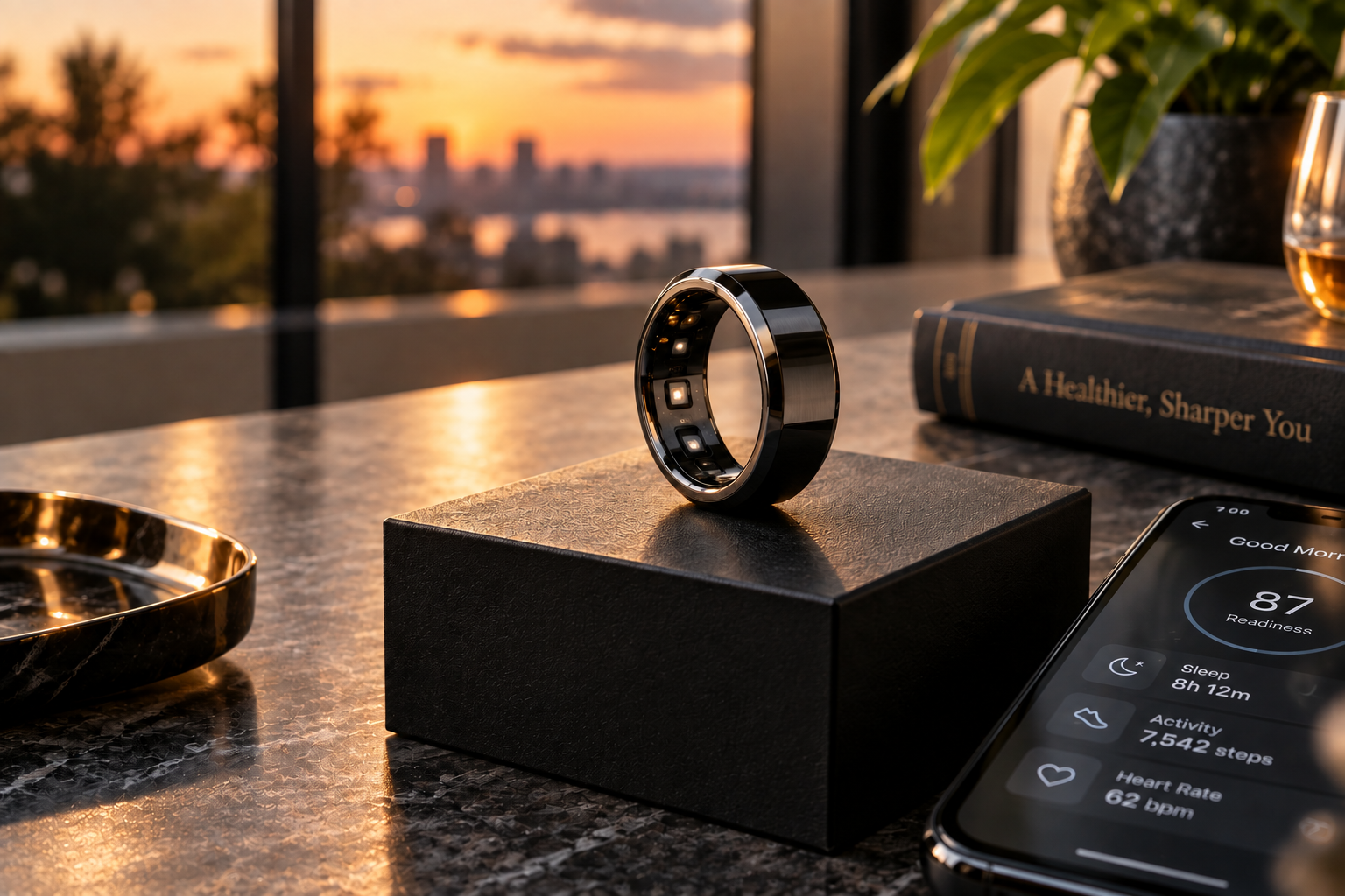 Ambrosia RIZZ Smart Ring wearable device for tracking metabolic health, sleep, heart rate, stress, recovery, and daily activity.