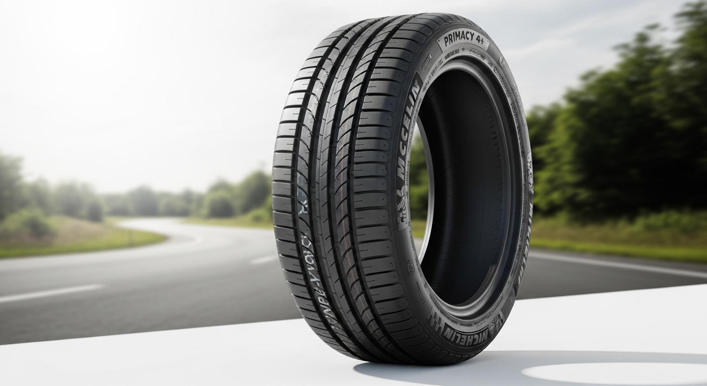 Michelin Primacy 4+ 205/55 R16 summer tire close-up showing tread pattern and sidewall markings