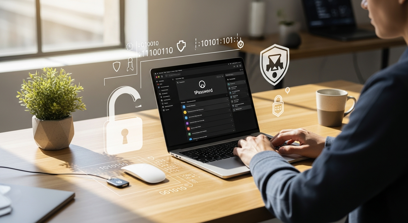 1Password secure password manager interface displaying encrypted developer credentials and SSH keys