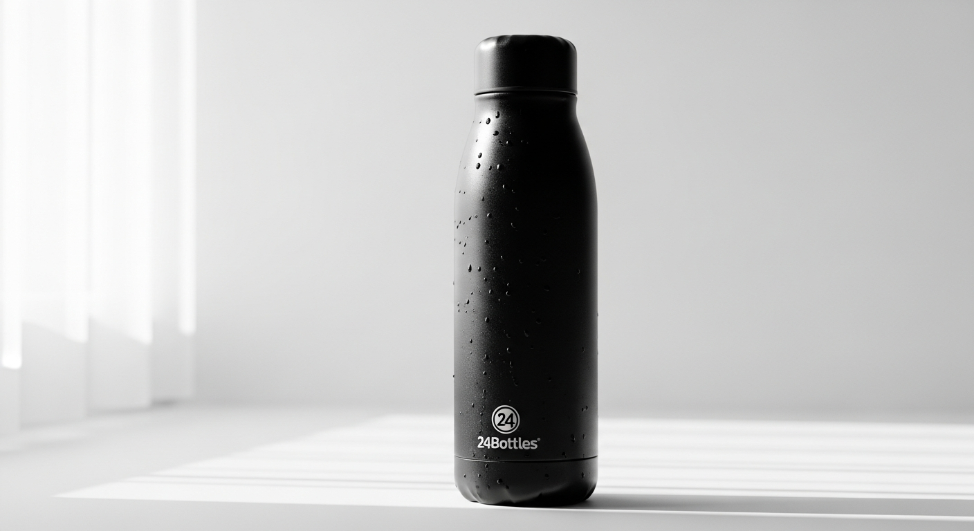 24Bottles Clima Insulated Stainless Steel Bottle in brushed finish on professional desk