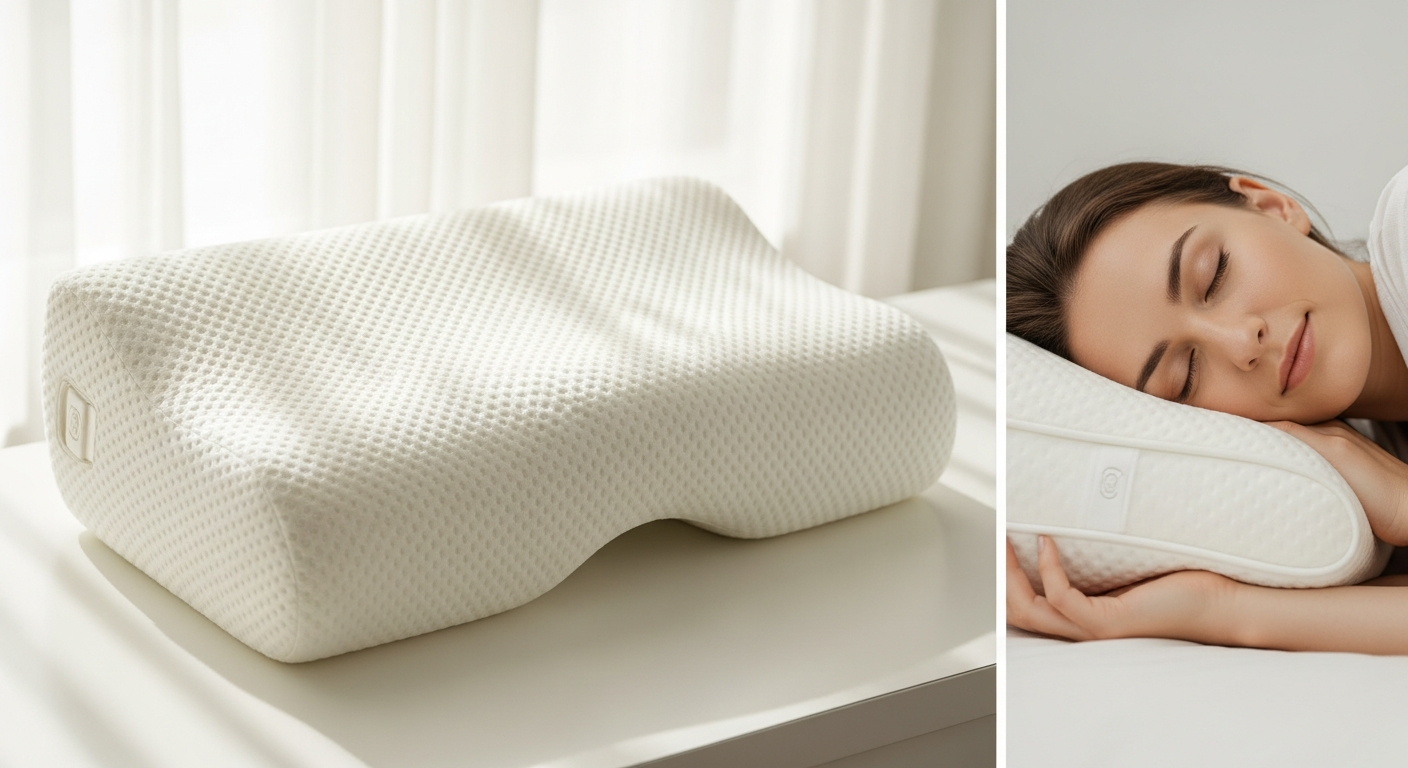 Coussin orthopédique ergonomique en mousse à mémoire de forme beige sur chaise de bureau