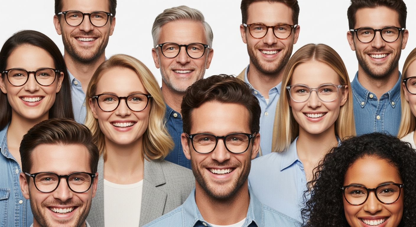 Kent eyeglasses in Navy/Red and Black/Grey displayed on diverse face shapes