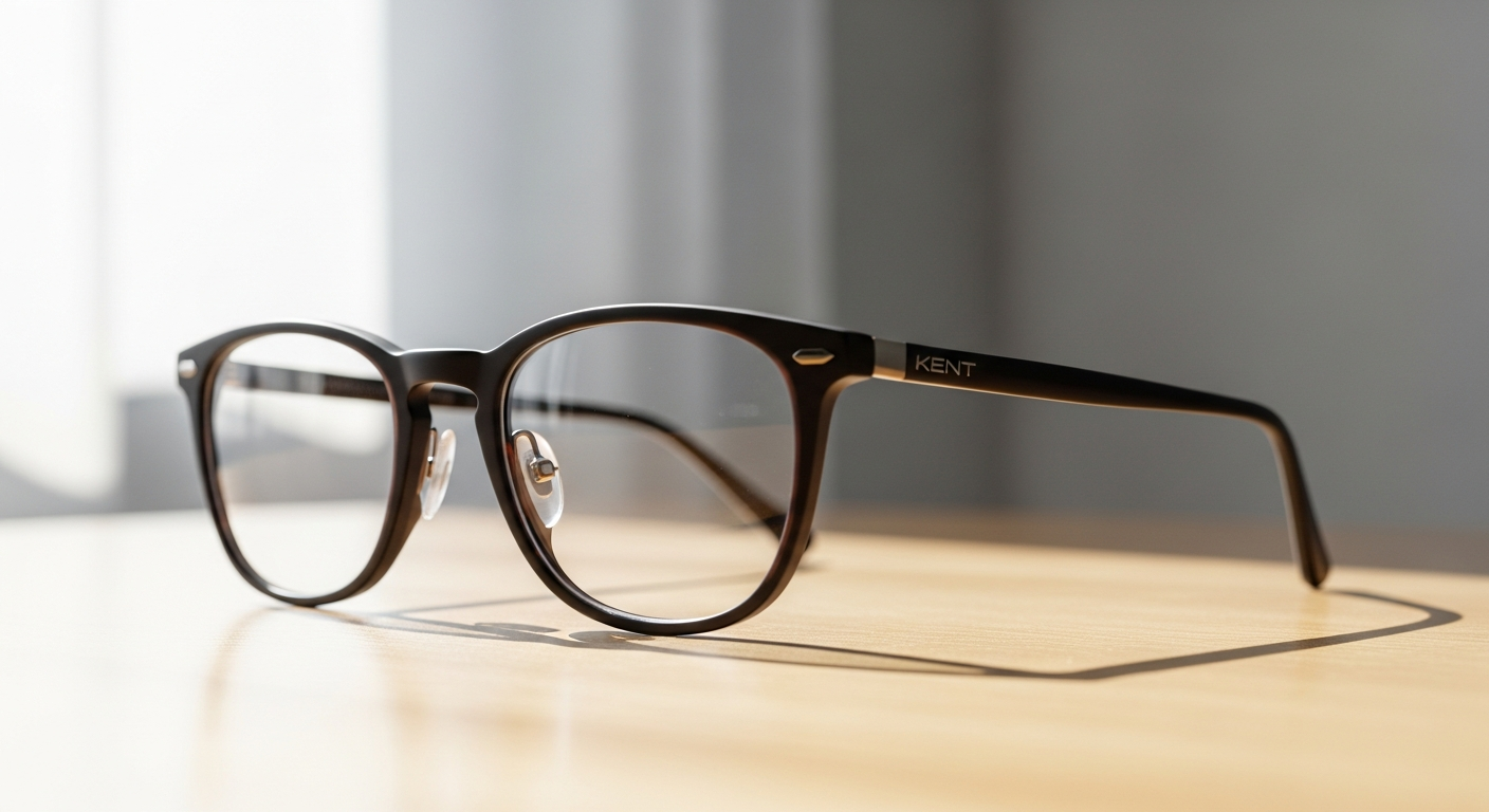 Man wearing Kent rectangular eyeglasses in black frame with professional styling