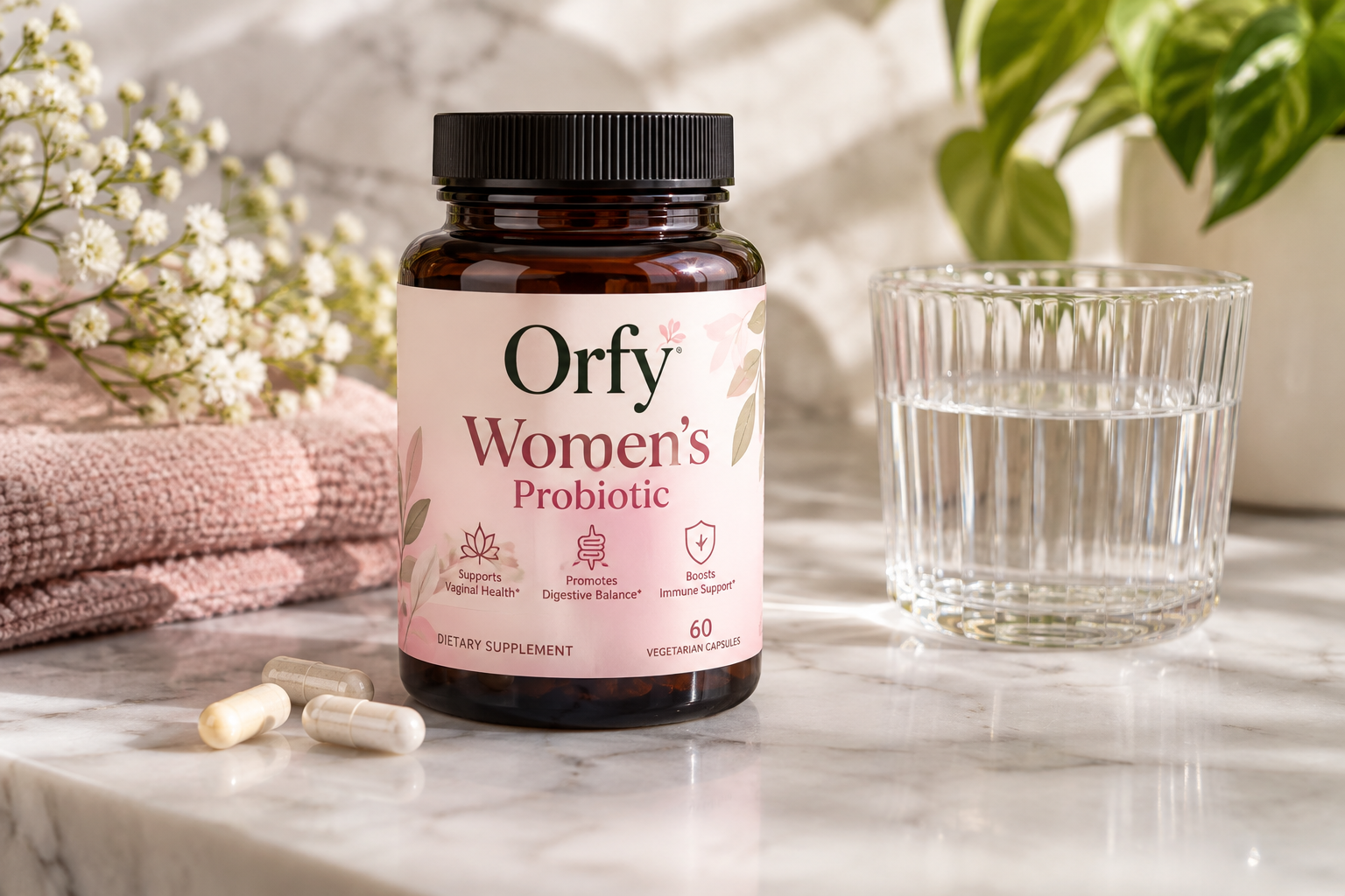 Orfy Women’s Probiotic supplement for women’s digestive and daily wellness support.