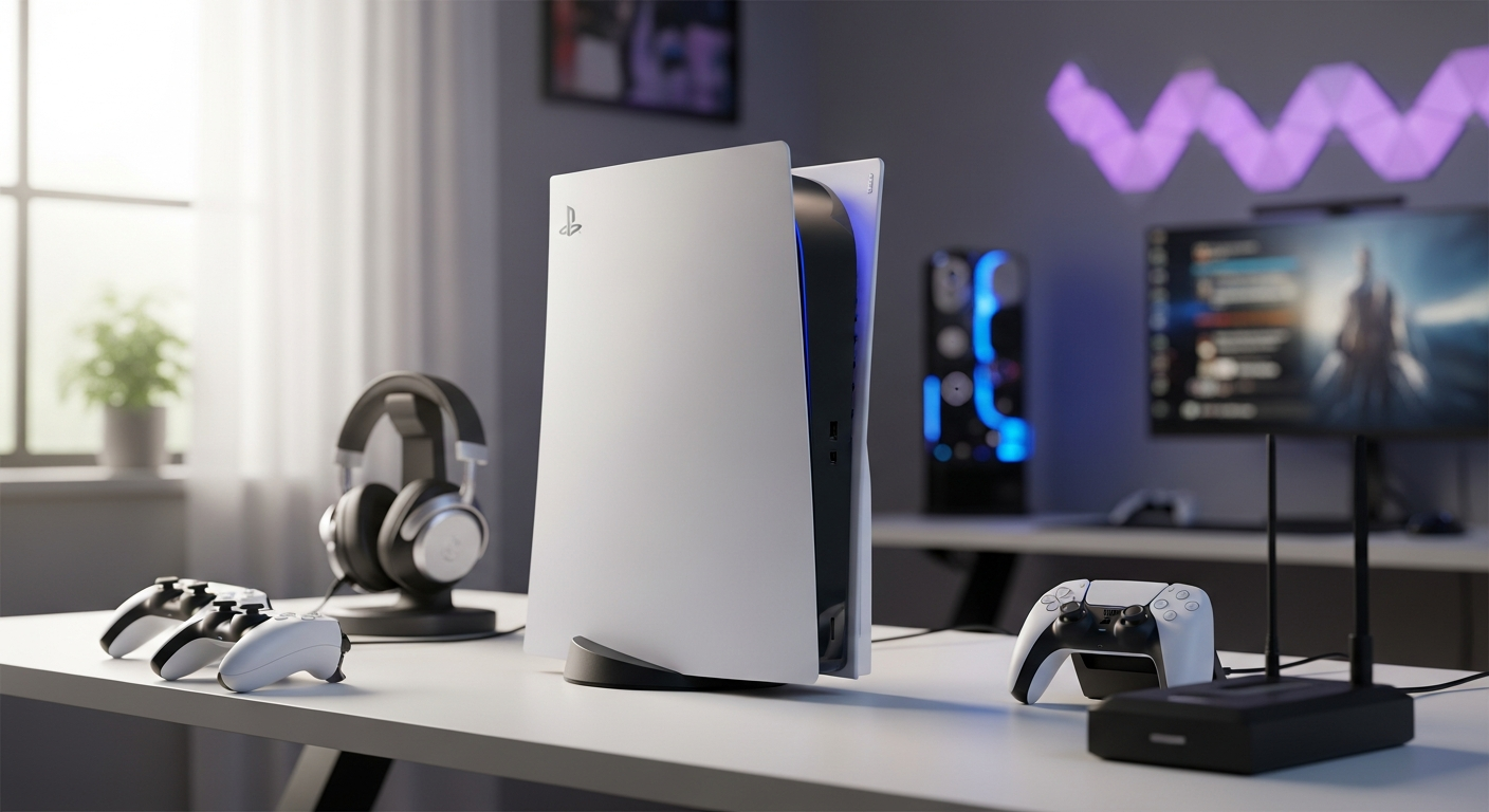 Sony PlayStation 5 Digital Edition console with DualSense controller on display