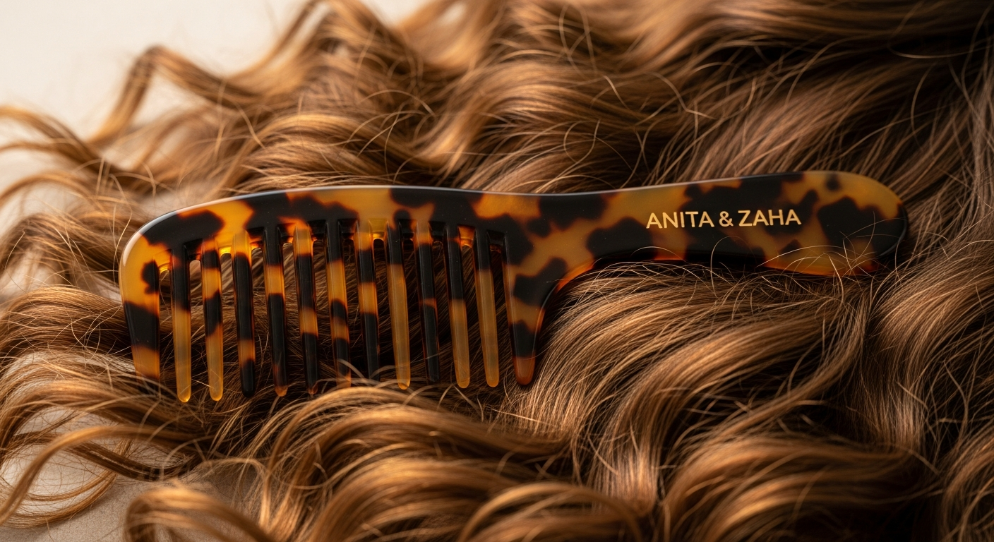 ANITA & ZAHA Giraffe Acetate Detangling Comb with hand-decorated giraffe motif on white background