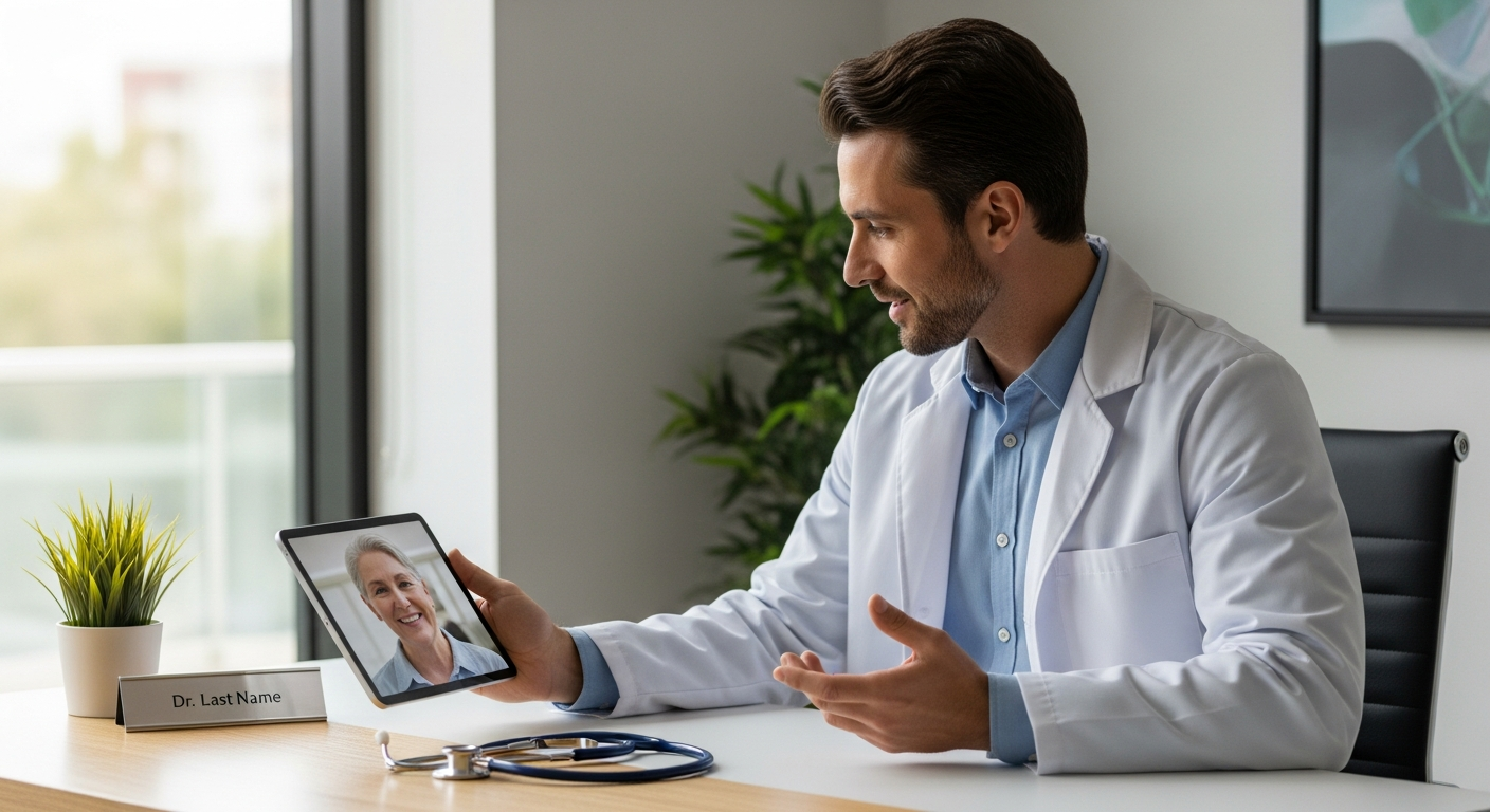 Online private GP consultation on laptop with NHS-trained doctor