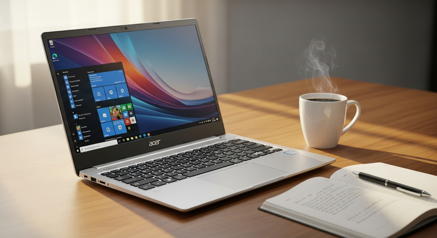 Acer Aspire 5 laptop displaying Full HD IPS display with backlit keyboard and USB ports
