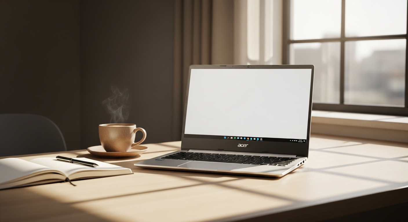 Acer Aspire ES 15 budget laptop displayed on desk with open screen showing Windows interface