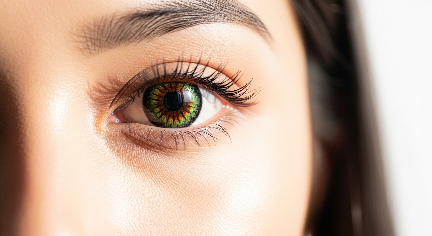 Adore Dare Hazel Contact Lenses displayed in packaging with hazel color swatch