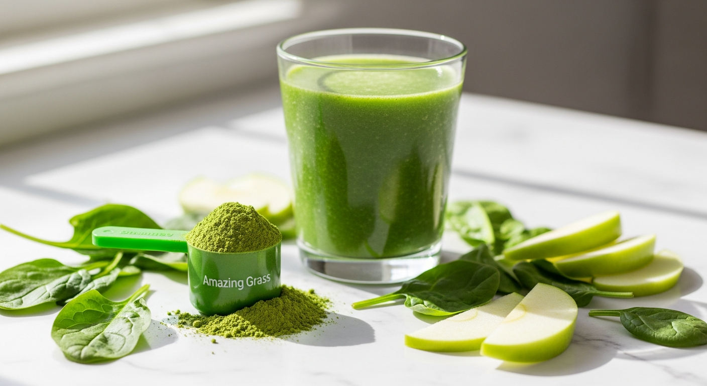 Amazing Grass Green Superfood Powder scoop with organic greens blend