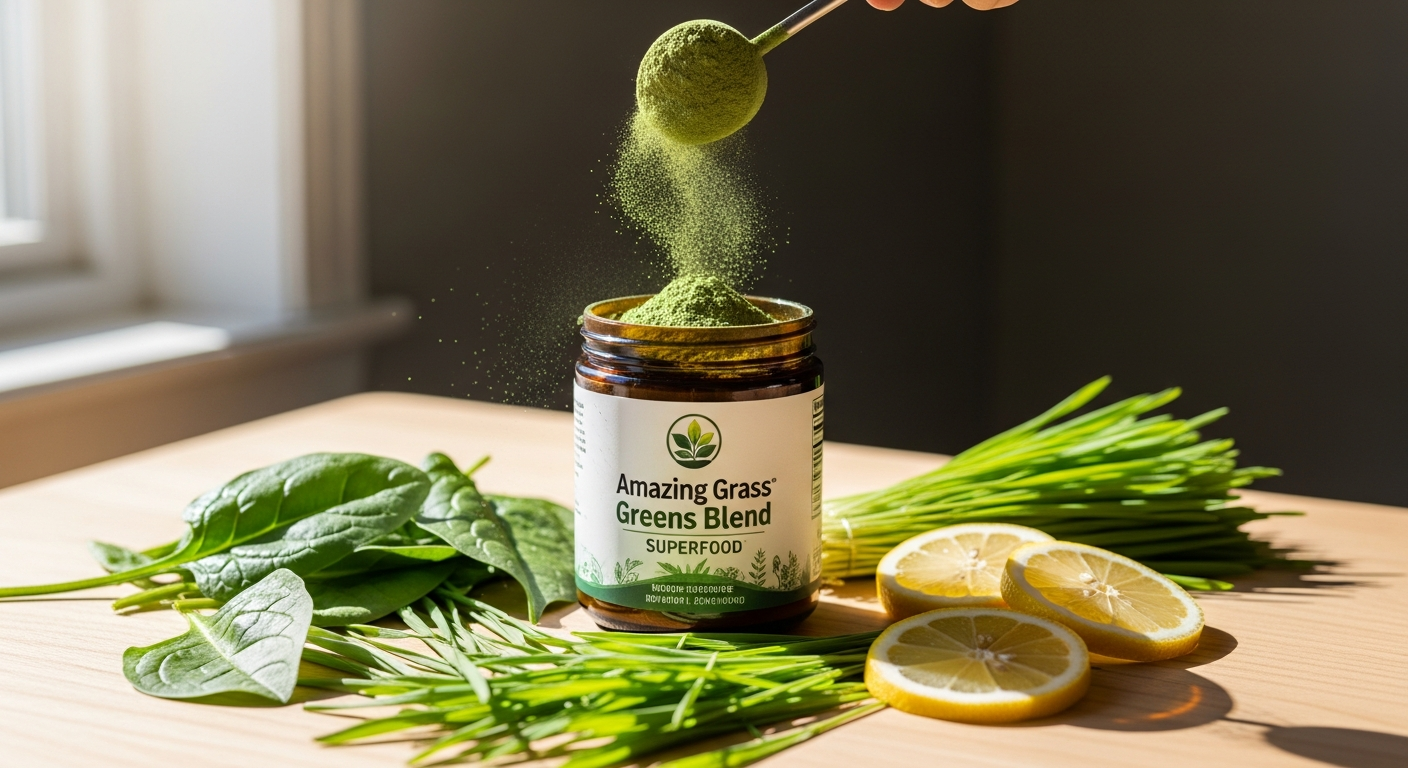 Amazing Grass Green Superfood Powder scoops in various flavors displayed together