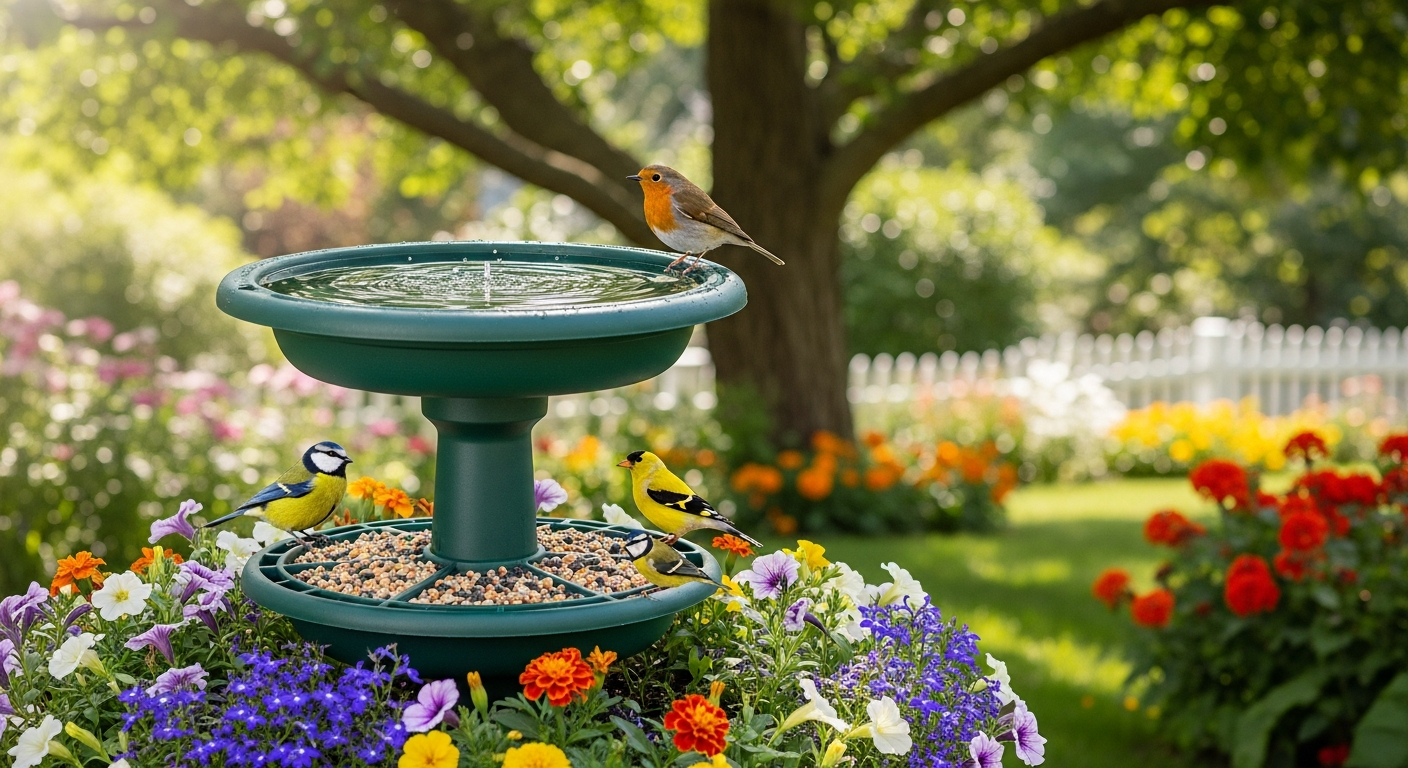 Outsunny 3-in-1 garden bird bath feeder planter with antique gold finish in outdoor garden setting