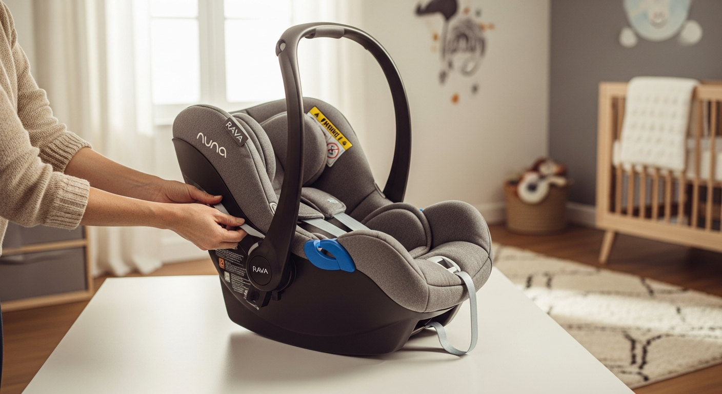 Nuna RAVA next convertible car seat in modern vehicle interior setup