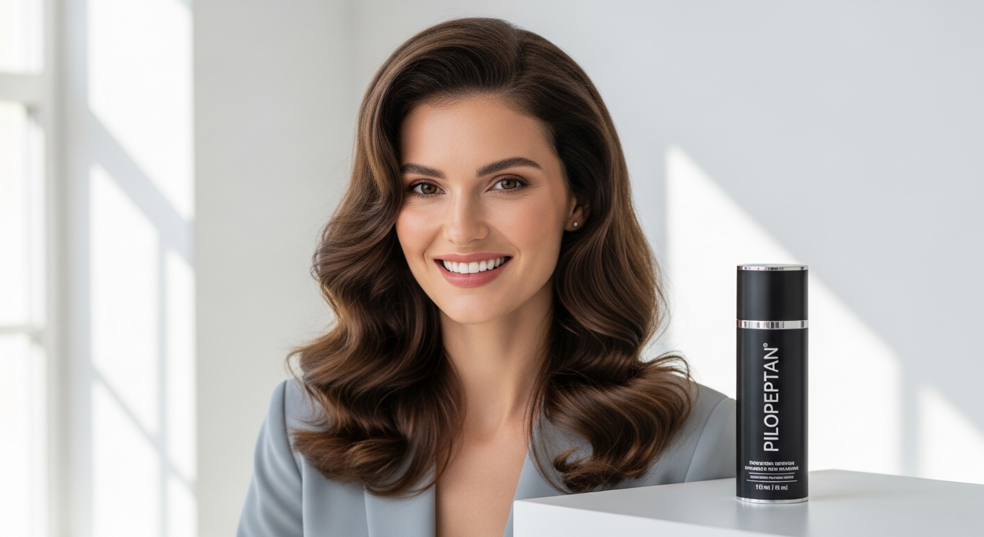 Woman with thick, healthy hair showing improved density and shine from supplementation