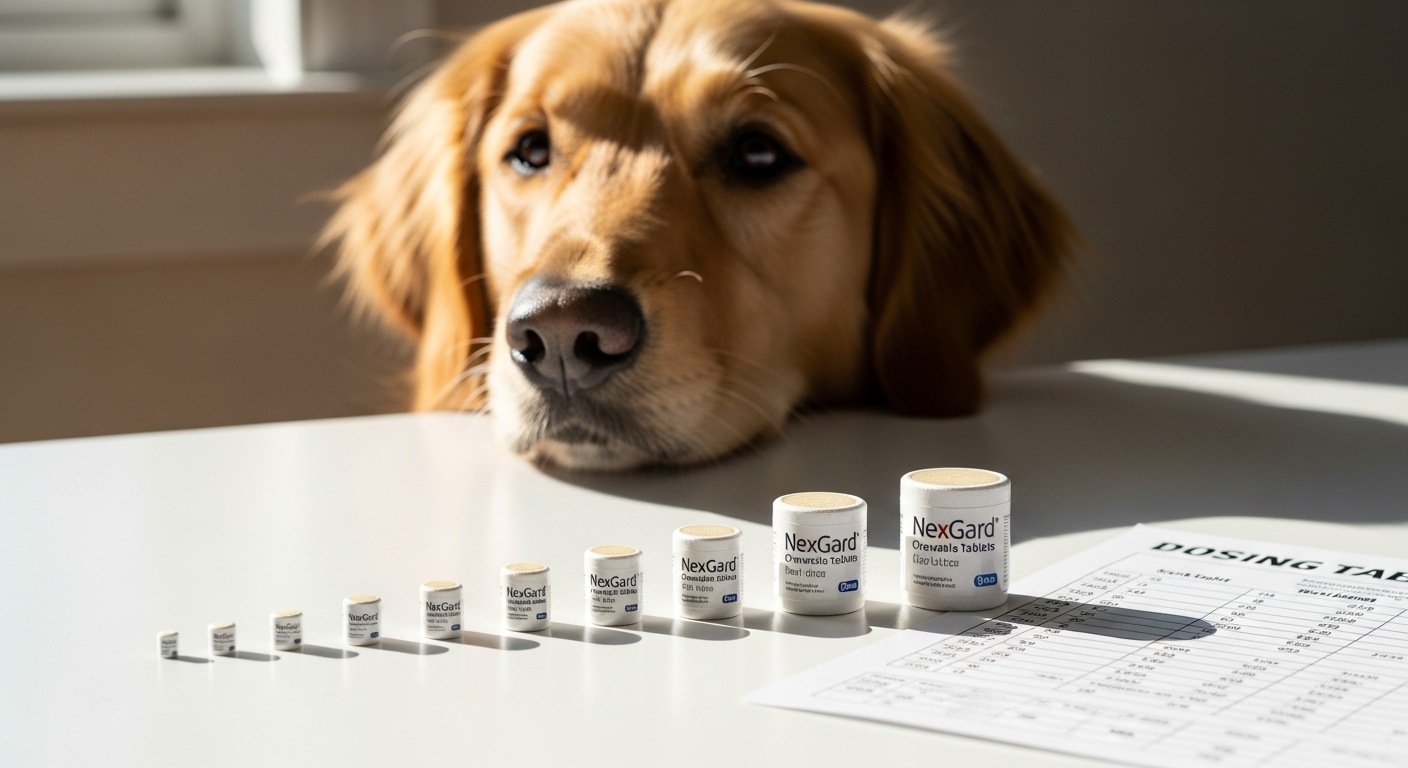 Nexgard chewables for dogs in various weight-based dosage strengths