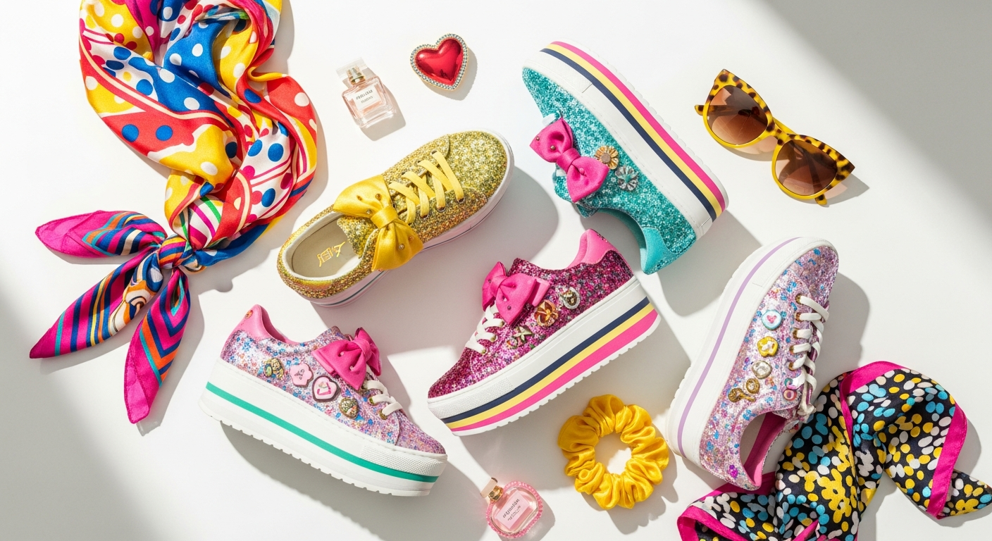 Colorful Betsey Johnson Sydney Platform Sneaker with rhinestone embellishments displayed on white background