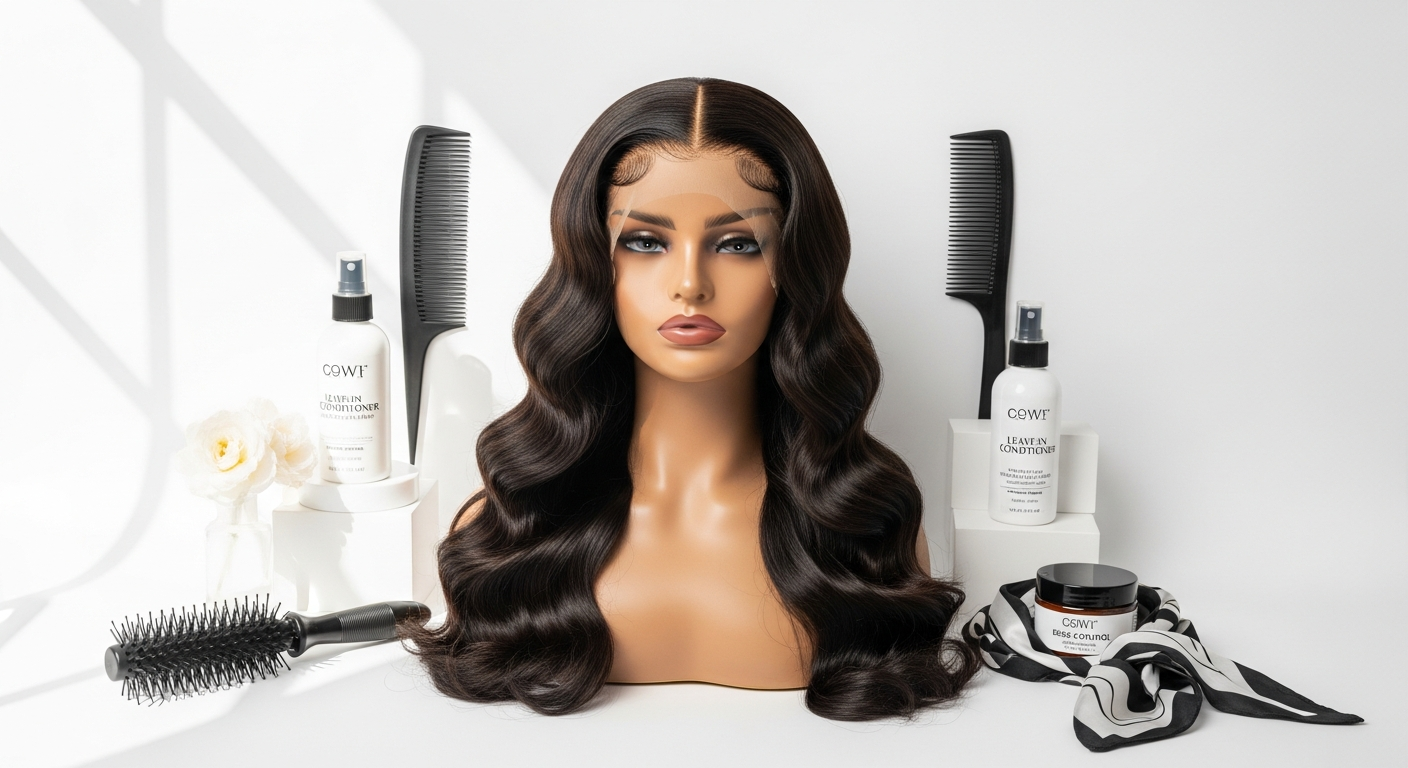 BGMgirl Water Wave Glueless HD Lace Wig displayed on mannequin head showing water wave texture and pre-plucked hairline
