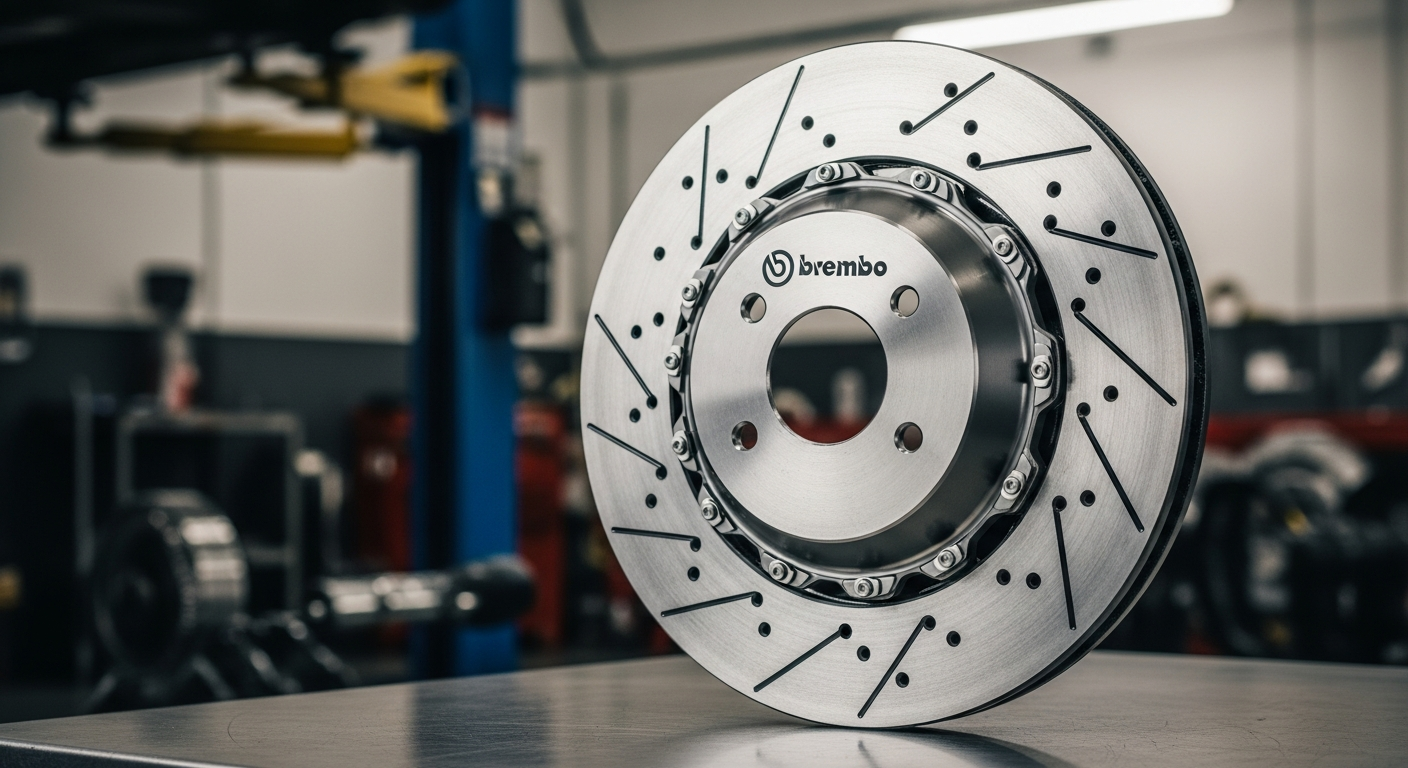 Brembo performance brake disc with advanced ventilation and drilled design