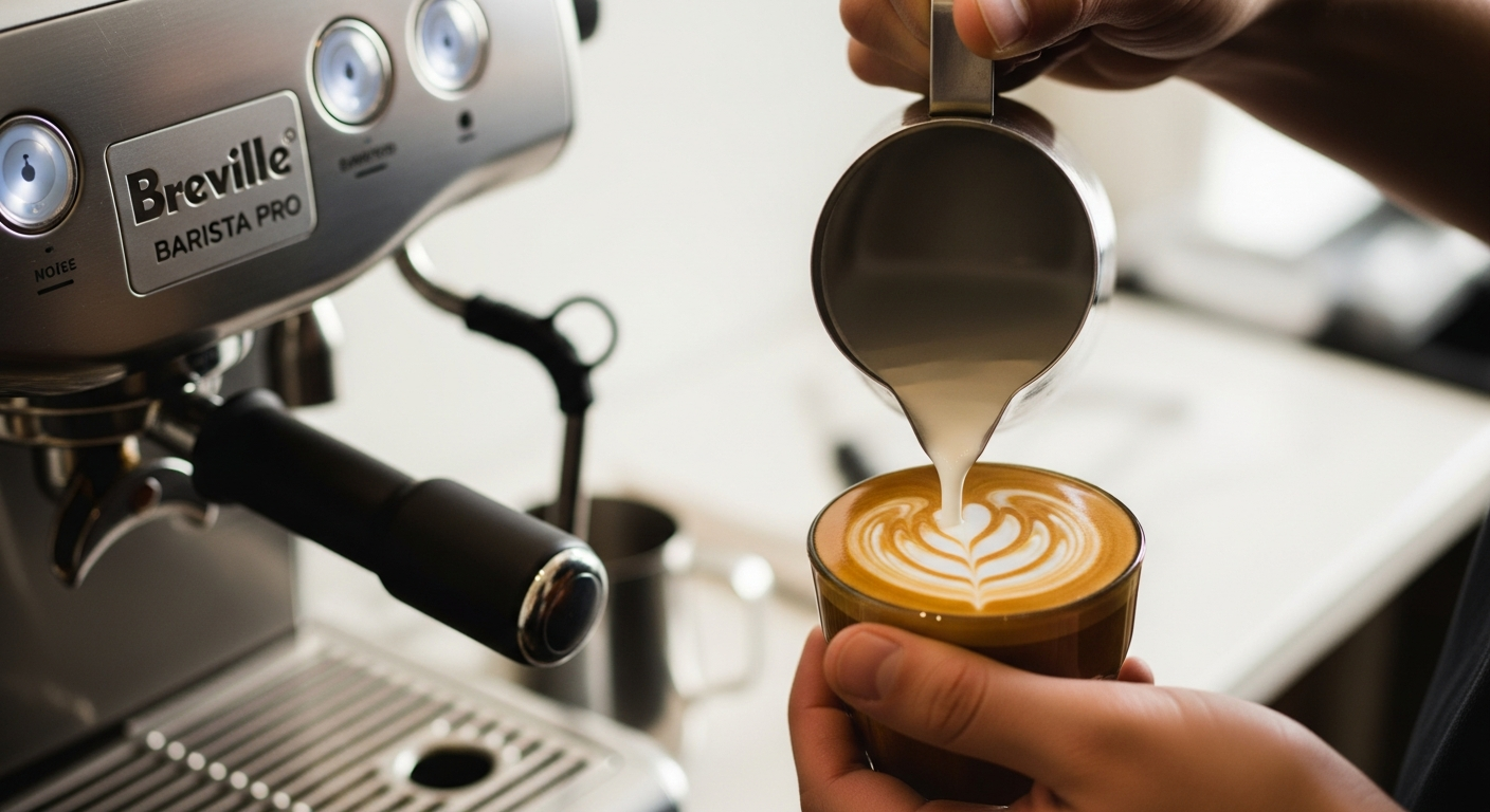 Breville Barista Pro espresso machine with manual steam wand and integrated grinder