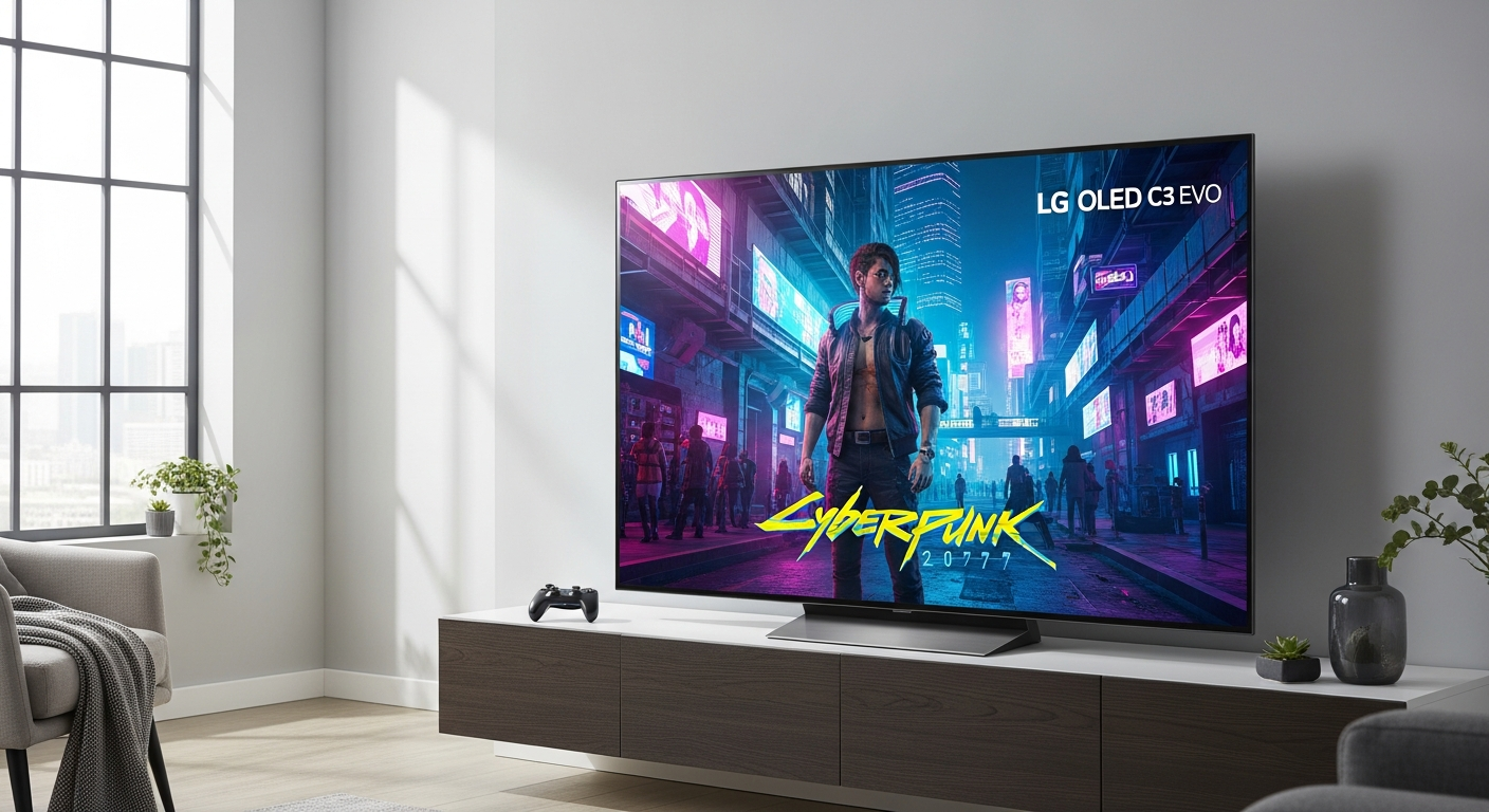 LG 42 inch OLEDC6 EVO AI 4K Smart TV gaming display setup