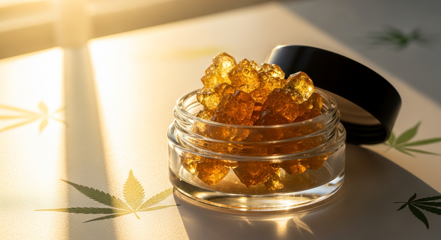 Binoid THCA Live Rosin Diamonds crystalline dabs in jar with cannabis concentrate
