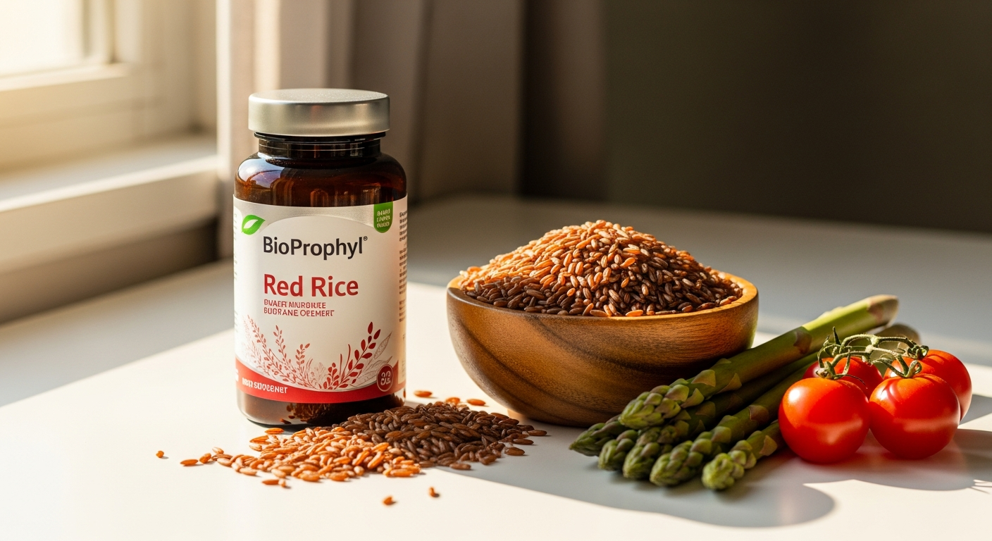 BioProphyl Red Rice supplement bottle with Monacolin-K for natural cholesterol support