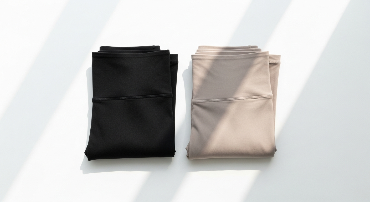 Black high waisted leggings folded displaying 2-pack Boohoo Basics collection