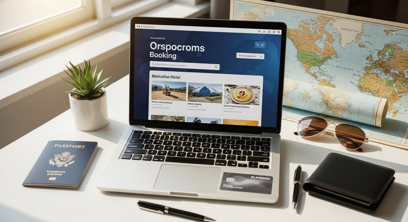 Global accommodation booking platform interface showing property listings and booking management tools