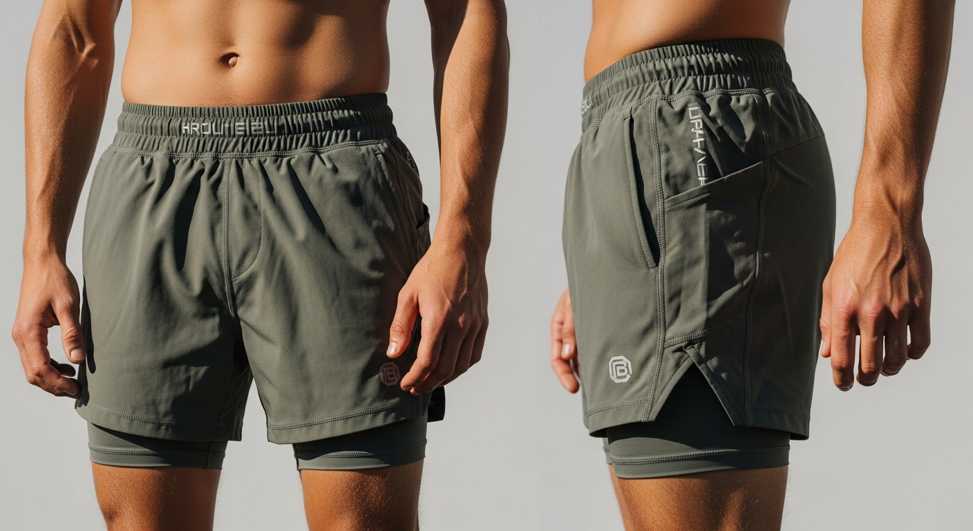 Brutal Buddha Originals 3-in-1 Active Shorts product display showing black athletic shorts