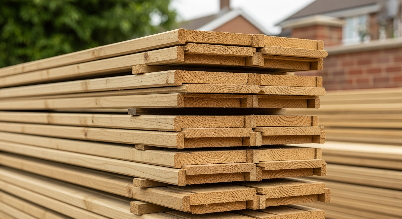 Heavy duty featheredge fence panels installed in a UK garden showing overlapping timber boards and sturdy construction