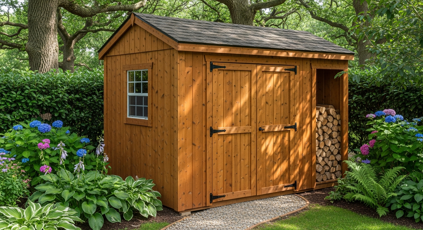 Forest 4Life 6x4 Apex Wooden Shed with four windows in a compact garden setting