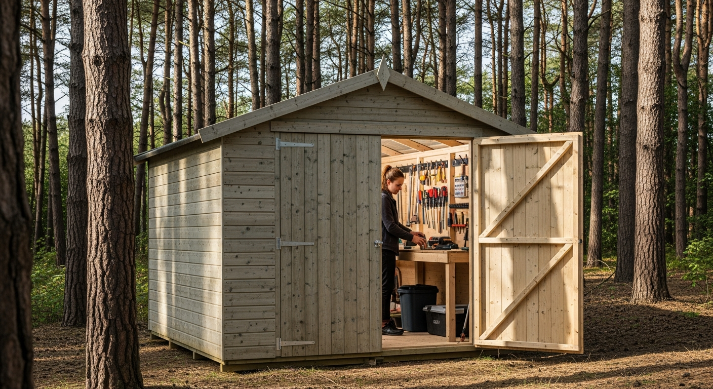 Forest 4Life Overlap Apex Wooden Shed in garden setting with windows