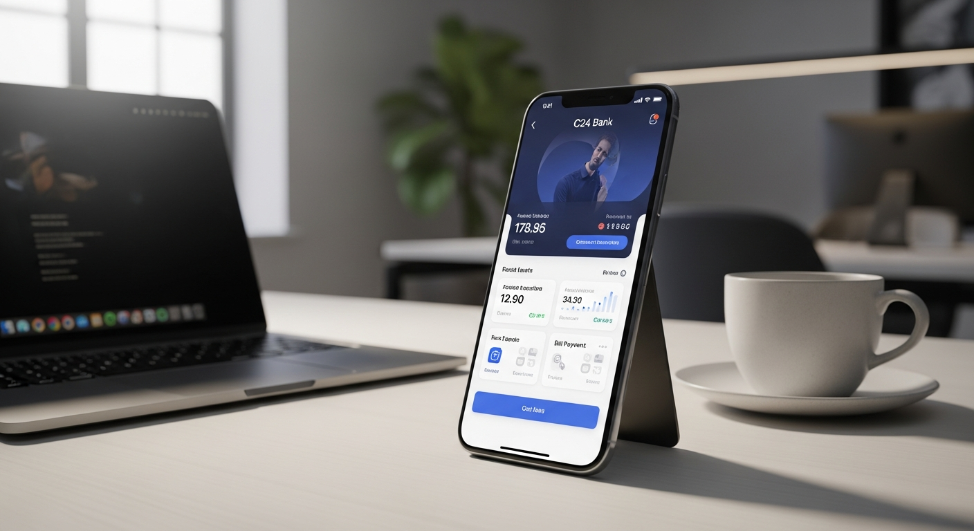 C24 Smart Account digital banking interface showing Mastercard and Girocard