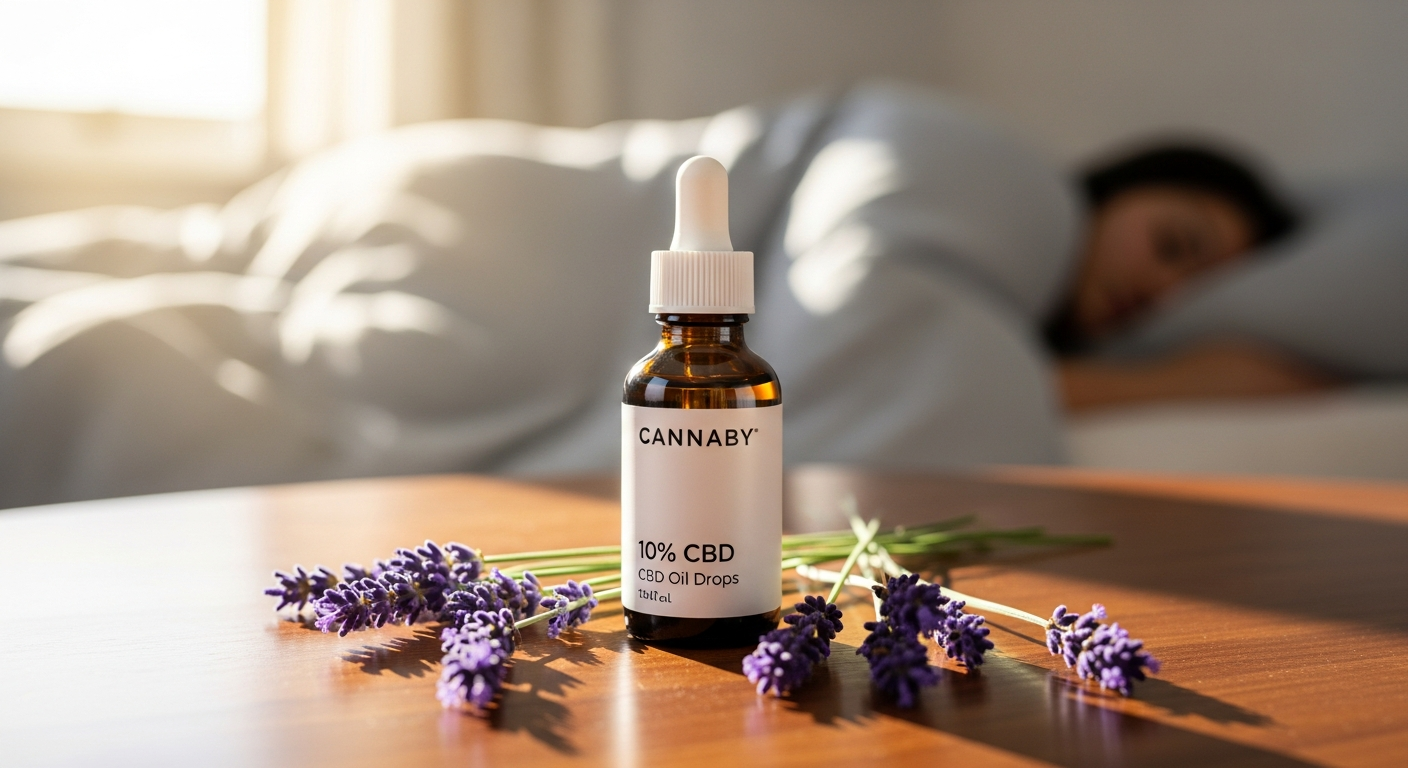 CANNABY 10% CBD oil drops bottle with dropper on white background