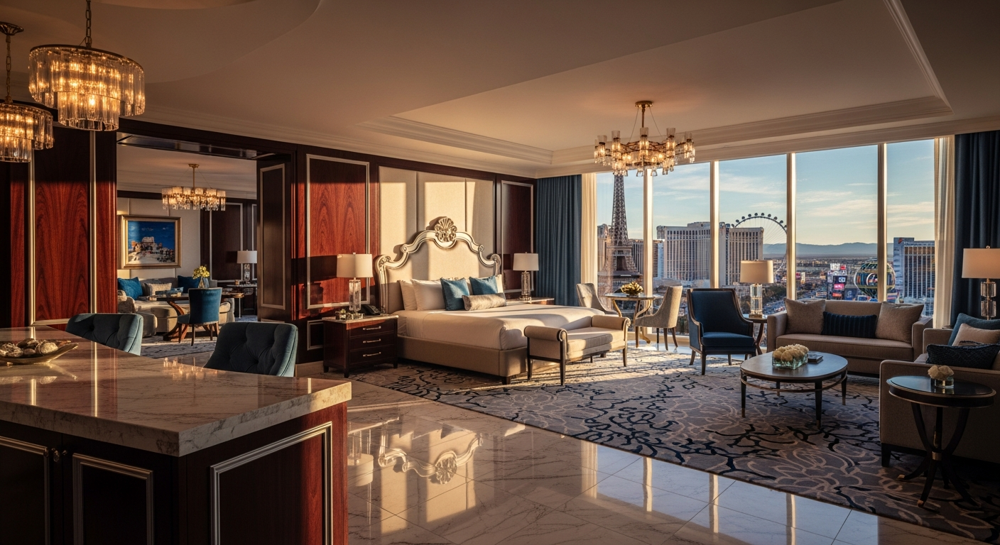 Luxurious Roman-themed resort lobby with grand columns and elegant architecture