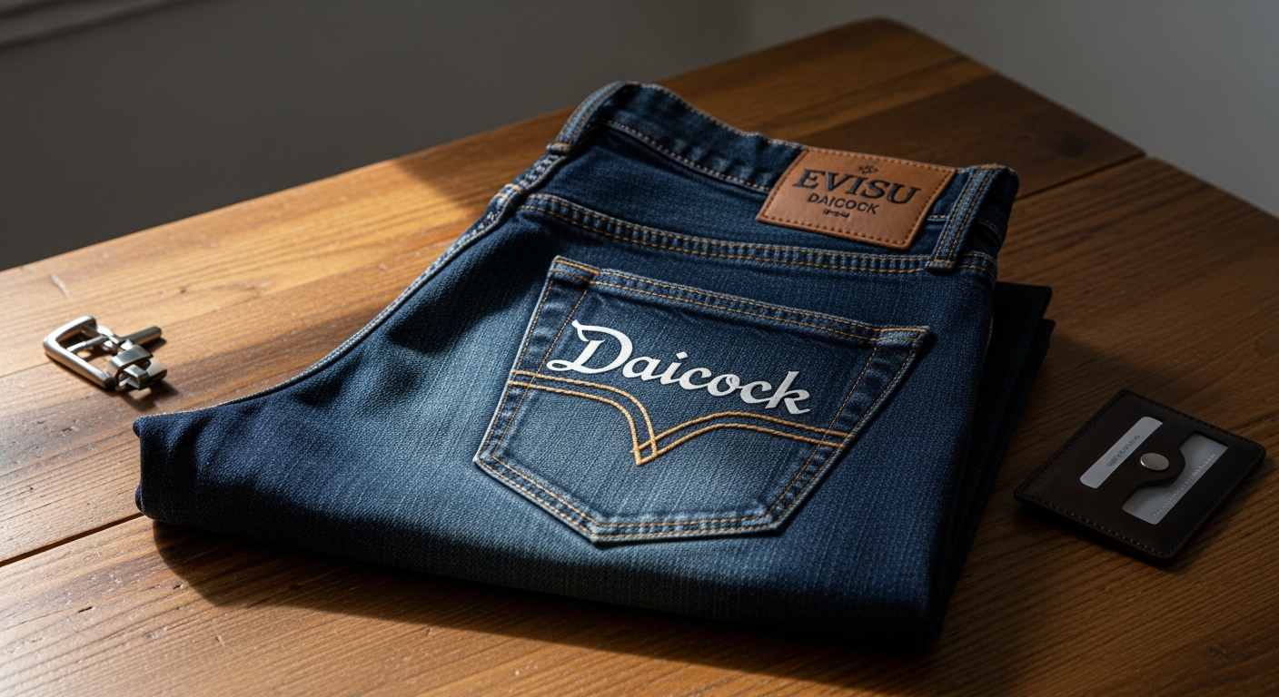 Evisu Jeans Daicock Shadow premium denim with light indigo wash and signature embroidery detail